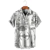 Retro Harajuku Blue Space War Planet Robot Short Hawaiian Casual Shirt Men with Print Vintage Floral Stylish Fit Men's Clothing 3