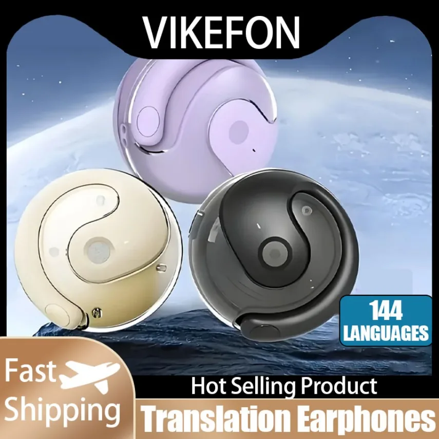 144 Languages Ear Hanging Sport Headphone Translator Wireless BT AI Real-time Language Translation Earphones for Travel Business
