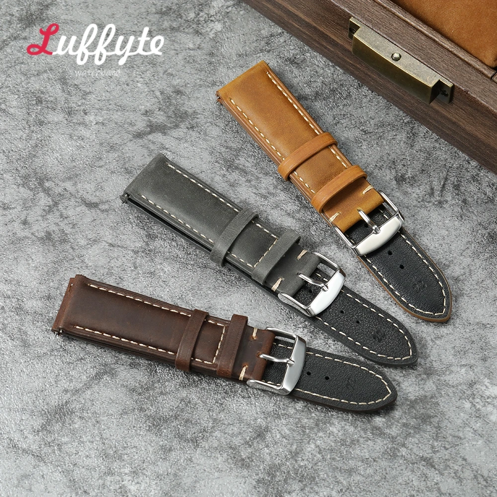 Vintage Style Leather Quick Release Men's Watch Strap - Crazy Horse Bracelet Replacement Band