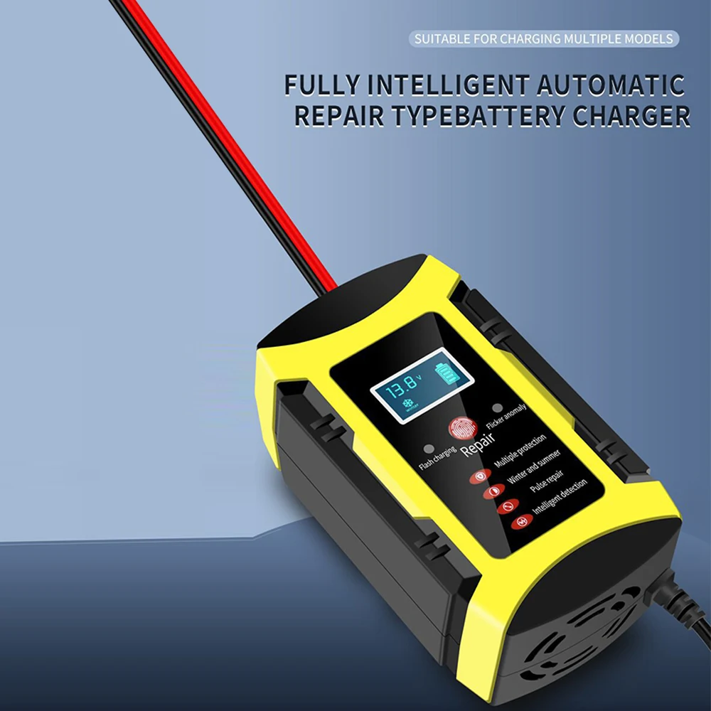 Car Battery Charger Full Automatic 12V 6A Intelligent Fast Charging Pulse Repair Charger for Agm Gel Wet Lead Acid Lcd Display