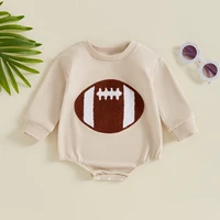 Lioraitiin Autumn Infant Baby Boy Bodysuit Football Embroidered Long Sleeve Fall Jumpsuits Casual Clothes 1