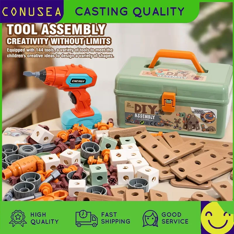 Electric Drill Diy Screw Toys Nut Assembly Puzzle Toys Pretend Play Toolbox Repair Kit Montessori Educational Children's