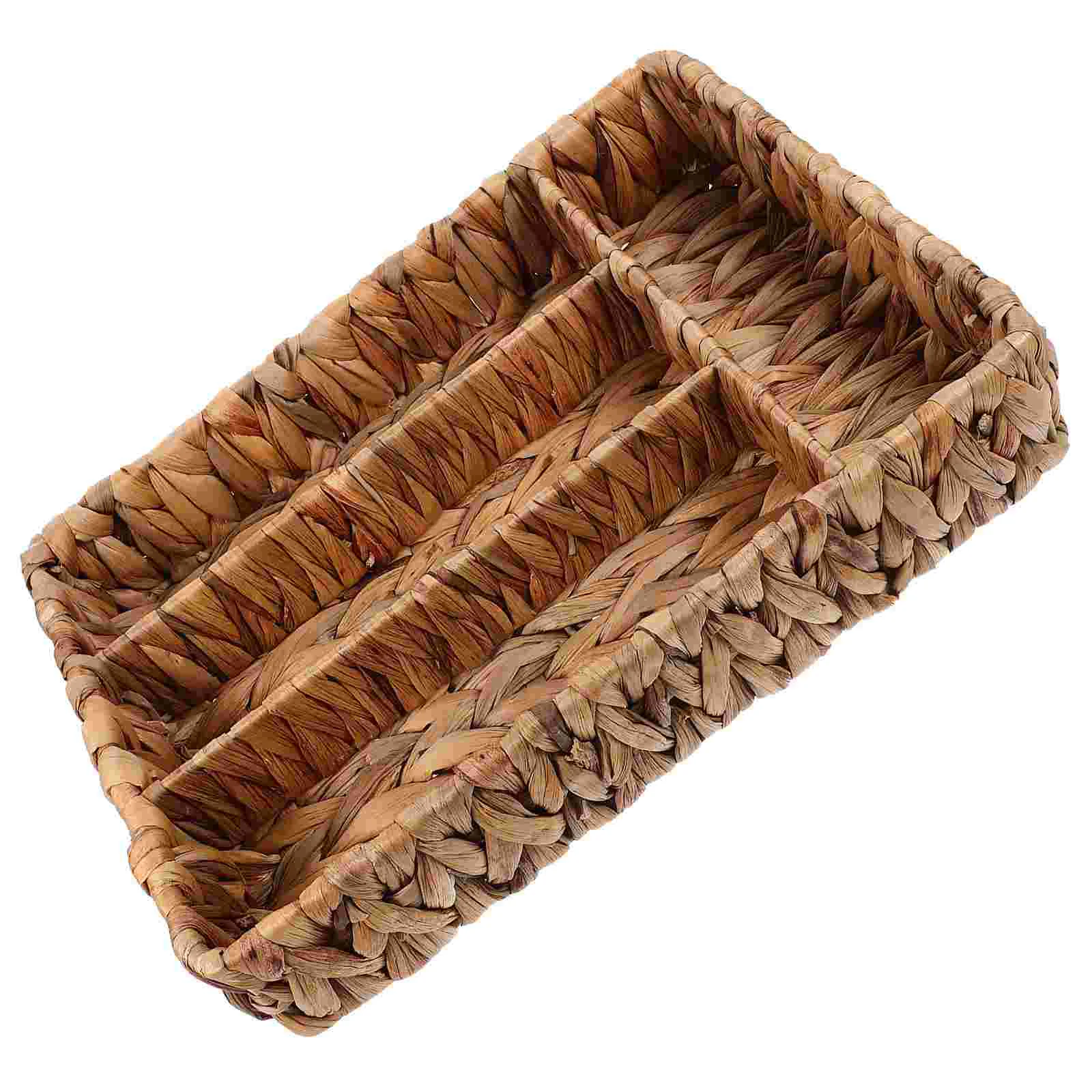 

Woven Tableware Divided Basket Hyacinth Woven Fork Basket Flatware Organizer Basket