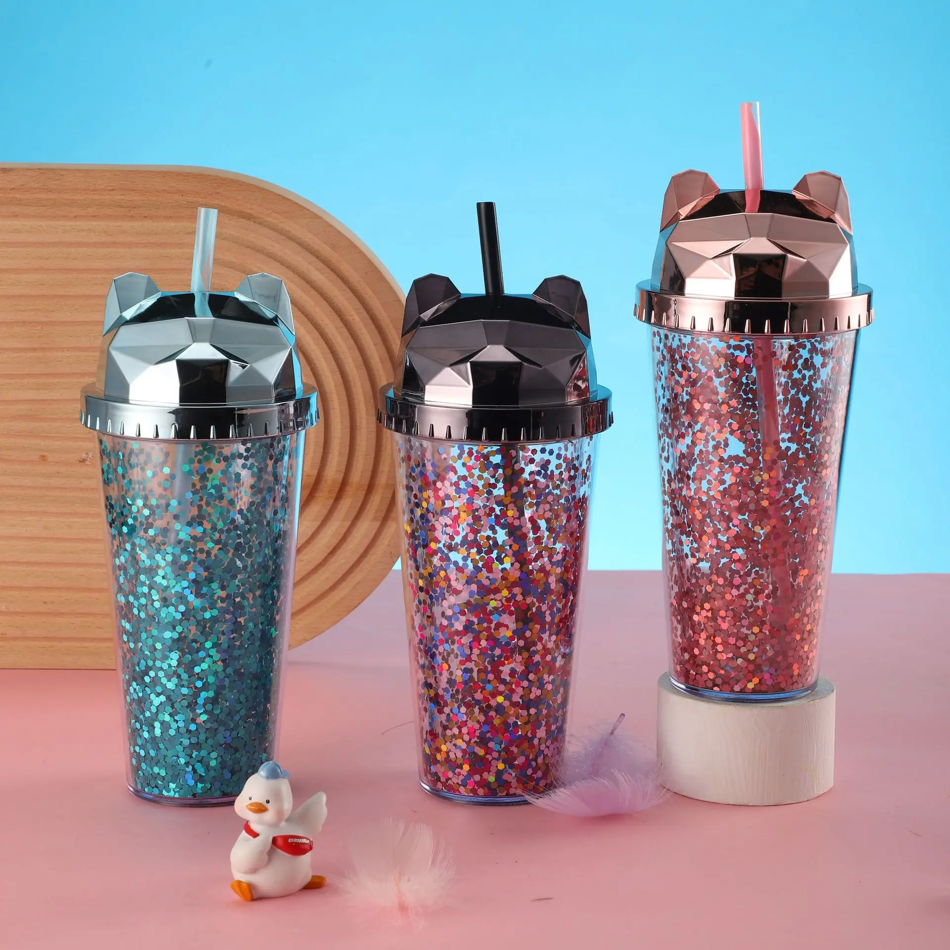 electroplated gradient color 350ml 12oz glitter plastic mermaid tumbler cup  merman tumbler cup fishtail fish tail tumbler cup