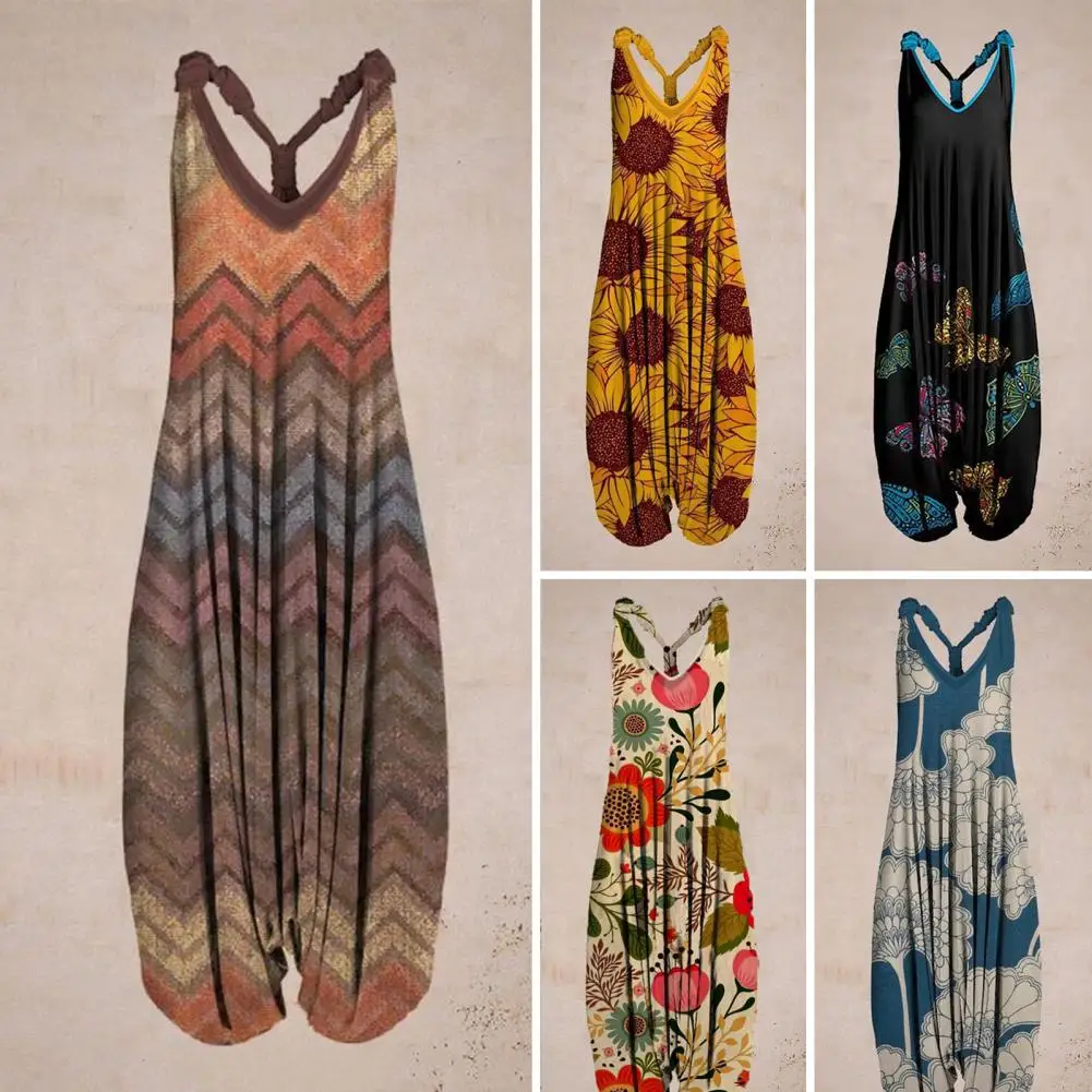 

Комбинезон-шаровары без рукавов с принтом в этническом стиле