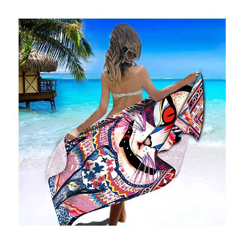 

Printed Beach Towel Double-sided Velvet Sports Swimming Camping Absorbent Bath Towel with Bag Superfine Fiber Quick-Dry