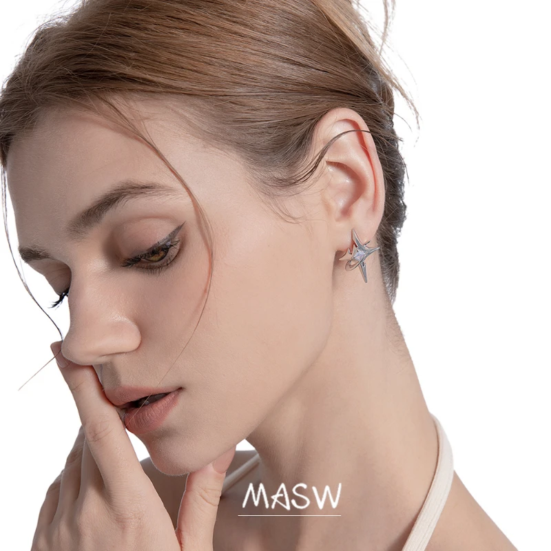 MASW Original Design Cool Style High Quality Brass Thick Silver Plated Star Earrings For Women Jewelry 2023 Trend New Gift 3