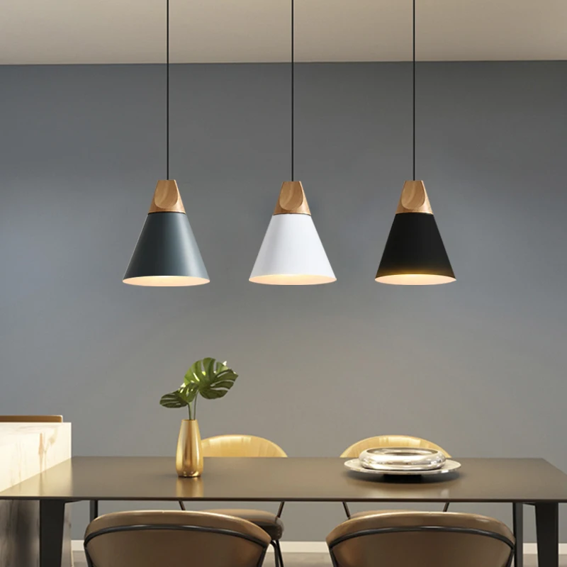 

Modern Wood Dining Room Lights Pendant Lamp Art Pendant Lights Lamparas Colorful Aluminum lamp shade Luminaire For Home Lighting