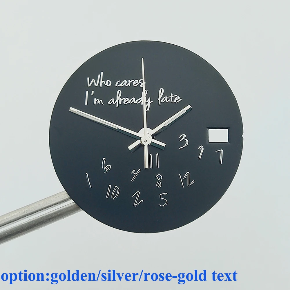 28.5mm Metal Watch Dial with 'Who Cares, I’m Already Late' Text Design