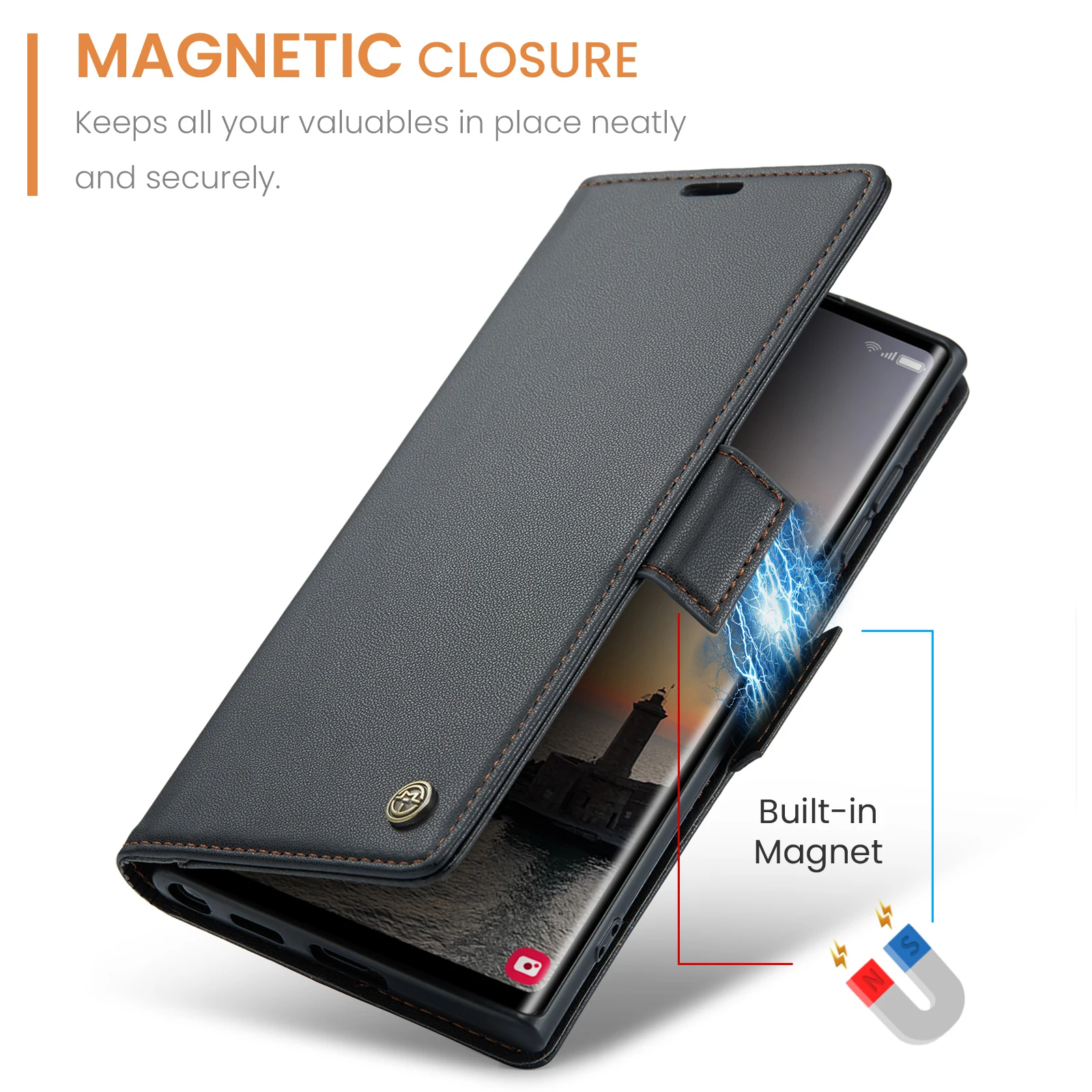 CaseMe RFID Blocking Wallet Case for Galaxy S24 Ultra S10 S20 S21 S22 S23 S25 Card Holder Magnetic Clasp Leather Book Folio Case 5