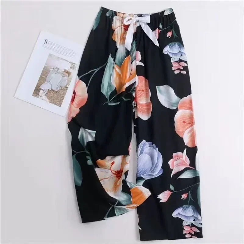 Women Cotton Casual Trousers Summer Loose Pajamas Home Pants Thin Wide Leg Pants Fashion Oversized Sleep Bottoms Korean Pants_ecoleips.com