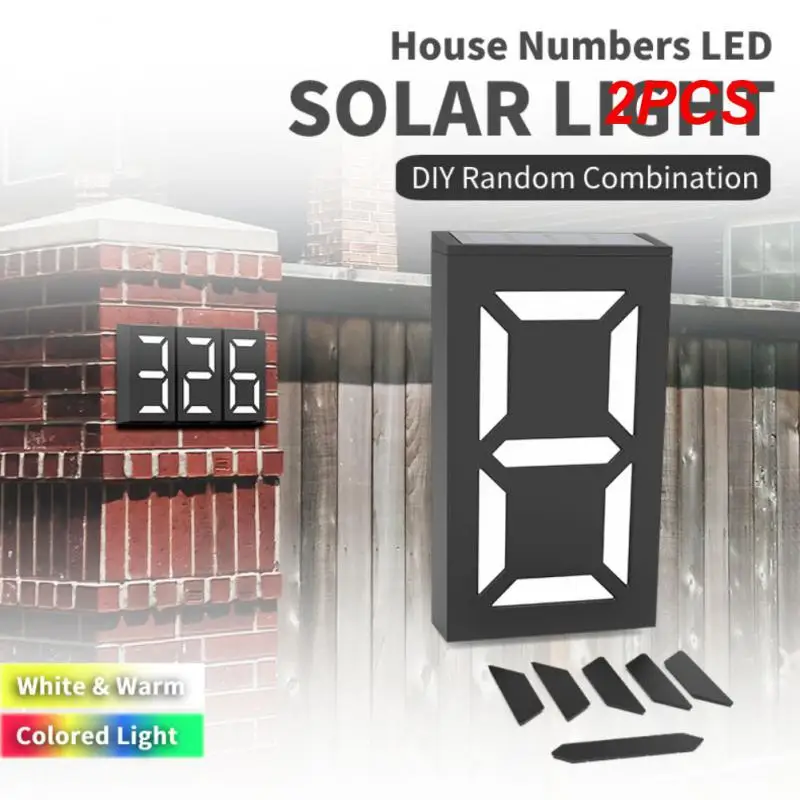 

2PCS Solar Lights Black House Number LED Exterior Fence Lamps Apply To Villa Hotel Waterproof IP65 Solar Outdoor Porch Logo