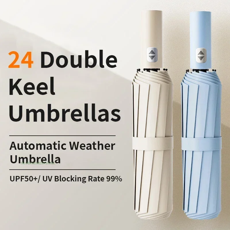 24 Bone Windproof anti-UV Fully Automatic Large Umbrella 3 Folding Ribs Double Umbrella Travel Rain Men Women Umbrellas UPF Gift folding umbrella automatic umbrella wind resistant umbrella automatic sun umbrella windproof umbrella