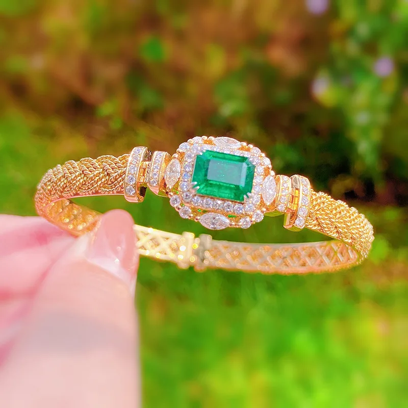 Ruzzallati 2023 New Square Paraiba Emerald Bracciale Twisted Design Retro 14K Gold Color Bangle Per Gioielli Di Lusso Da Donna