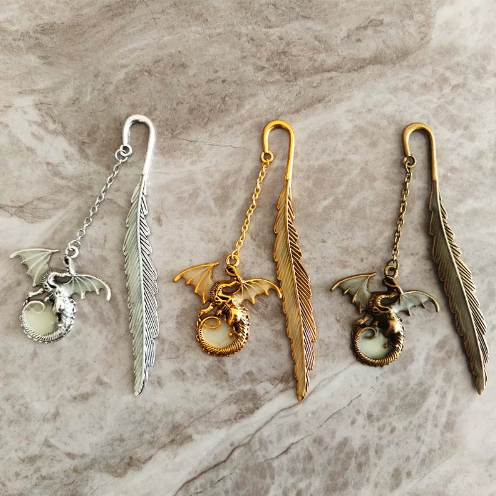 Gifts Metal Luminous Feather Bookmarks Creative 3D Dragon Book Marks Cute Retro Book Marker