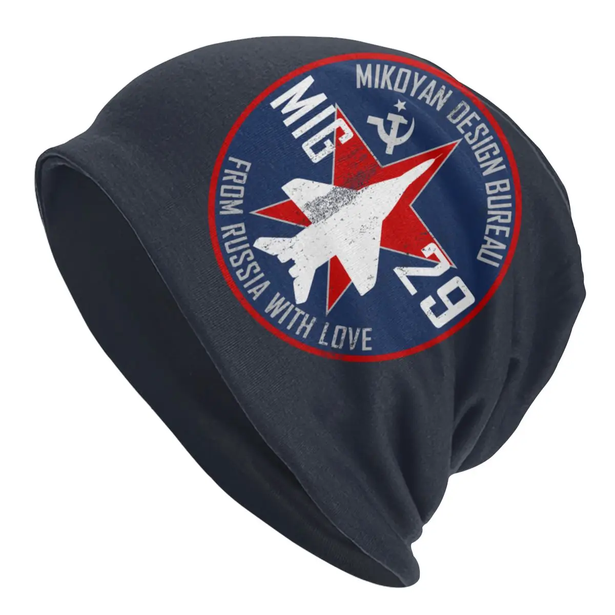 

Mikoyan MiG-29 Russia With Love Jet Fighter Bonnet Femme Knit Hat For Men Women Warm Winter Pilot Aviation Airplane Beanies Caps
