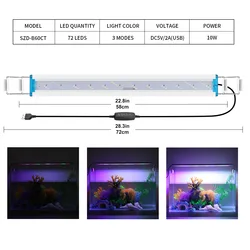 Ultra Thin LED Aquarium Light with Timer & Dimmer - Adjustable 18 - 70CM Clip - On Aquatic Plant Illumination - No plug (10w - 58cm)