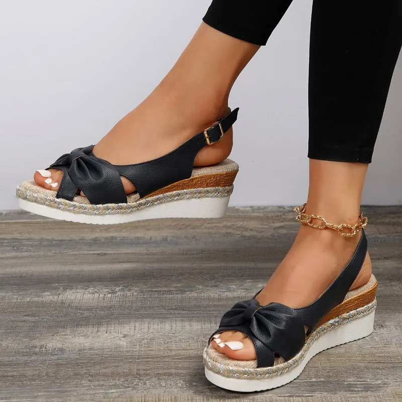 

2024 NEW Women Sandals Wedges Fashion Buckle Peep Toe Comfort Lightweight High Heels Wear-resistant Women Office Wedding Sandals