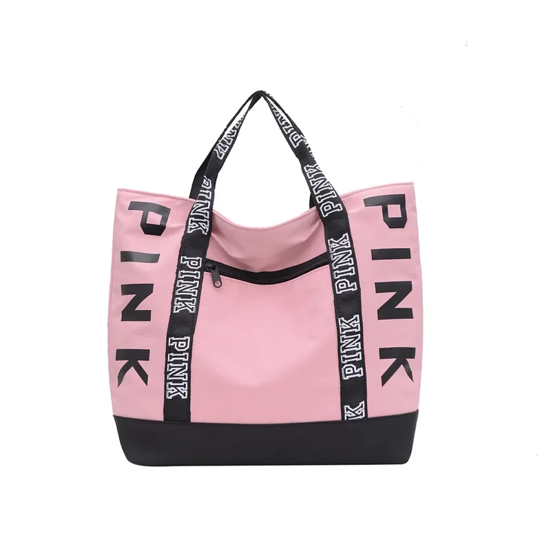 Bolsas Colorblock Nylon Tote, Casual gráfico, esportes, Fitness, letra rosa