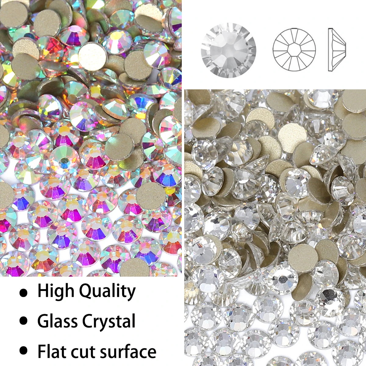SS3-SS60 High Quality Rhinestones Crystal Non Hotfix Gold Flatback ...