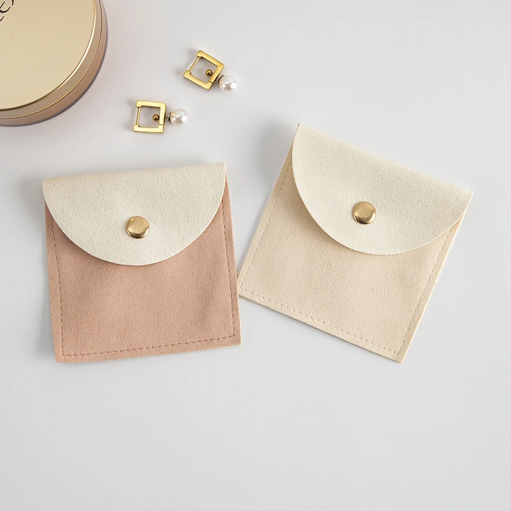 8x8cm Mikrofaserbeutel mit Goldknopf, Samt-Wildleder-Umschlagtasche für Ringe, Ohrringe, Anhänger, Öl-Aufbewahrung, Hochzeits- und Geburtstagsgeschenke – Detail 3