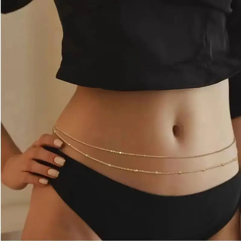 HipHop Double Layers Belly Chains for Women Y2K Gold Color Beach Bikini Waist Body Chain Jewelry Elegance Versatile Acessories