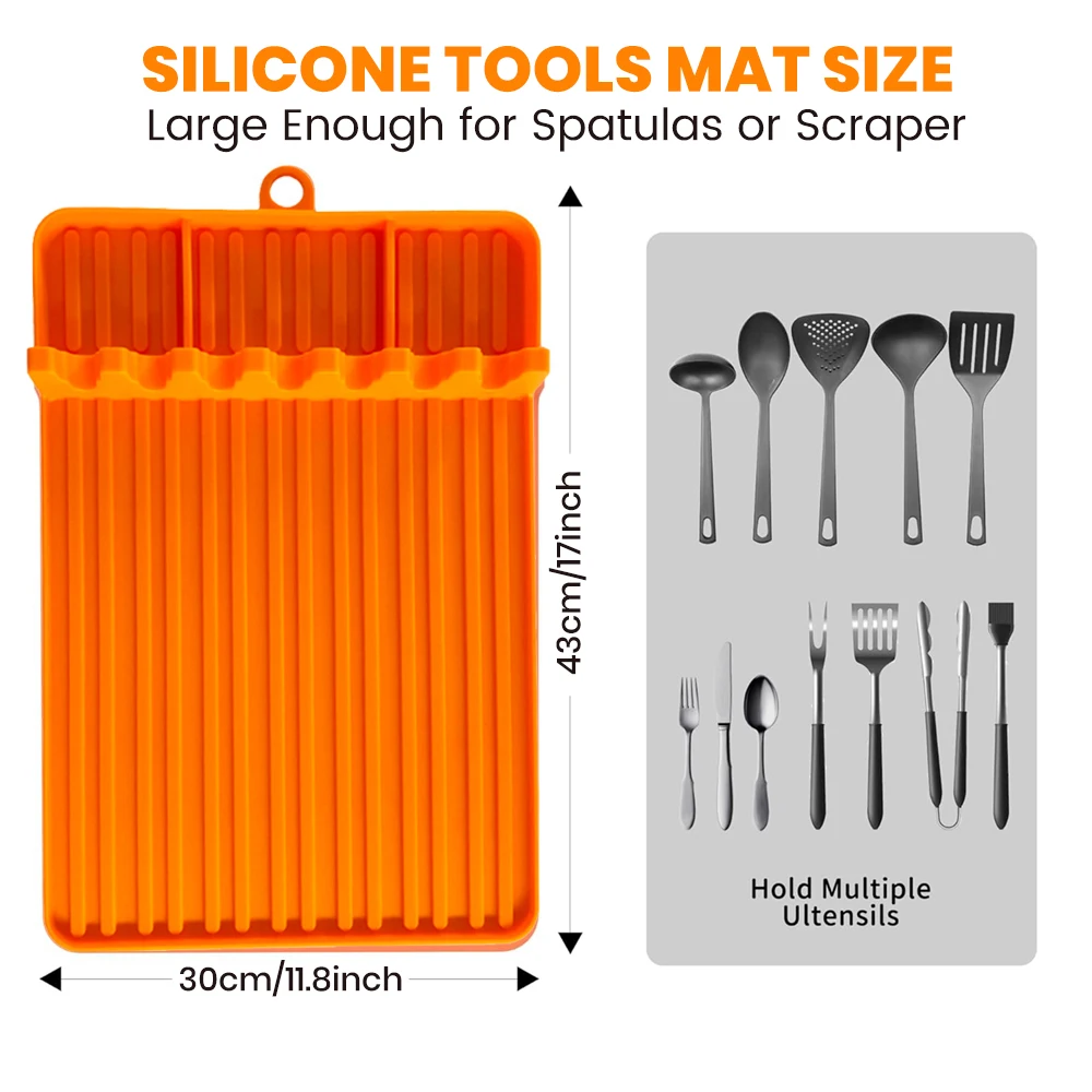 Silicone Griddle Tools Mat for Blackstone-Side Shelf Mat，Spatula Mat With Drip Pad，Heat Resistant Utensil Holder