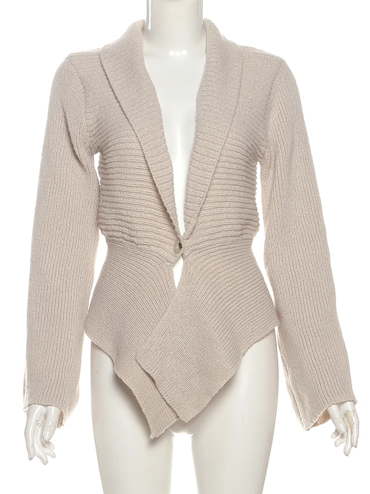 Nibber Autumn New Style Elegant Single Button Cardigan Sweater Coats Woman  Crochet Deep V-Neck Full Sleeve Office Style Jackets