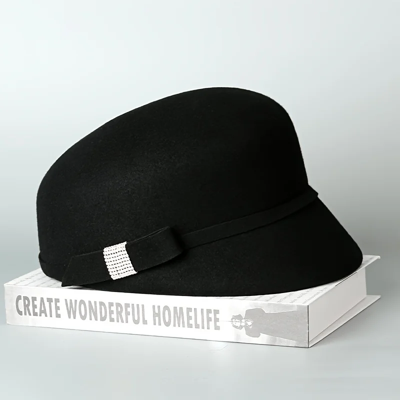 Woolen hat, autumn/winter retro newsboy hat, winter fashionable woolen trendy diamond small top felt hat