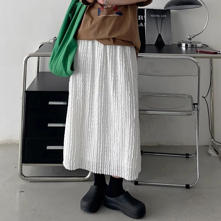 Pregnant Woman Spring Summer Belly Skirts Fashion Maternity Pleated Straight Skirts Black White Length 90cm
