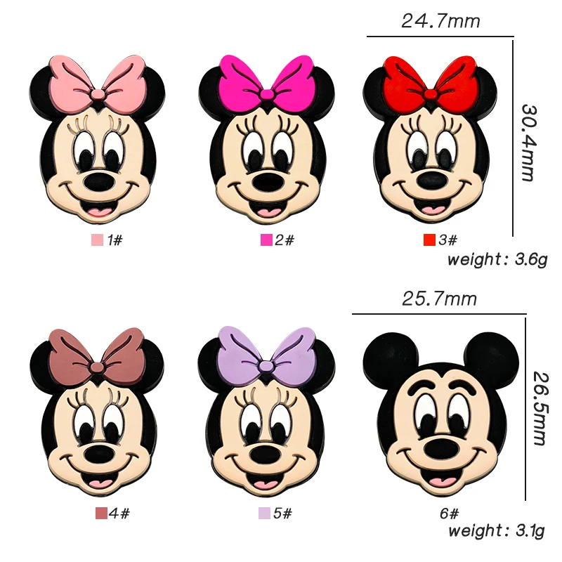 Silicone Mickey Minnie Beads Teether DIY Nipple Chain Jewelry Accessories 3/10pcs teething beads baby silicone accessories