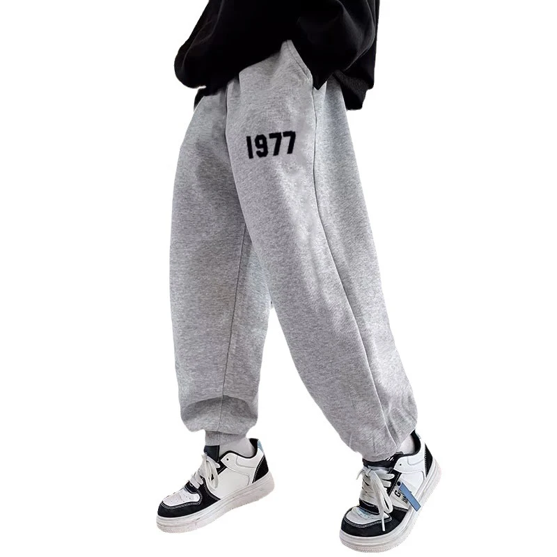 Boys' Solid Color Digital Printed Sports Pants Spring/Summer Mid size Leisure Thin Sports Guard Pants for Big Children