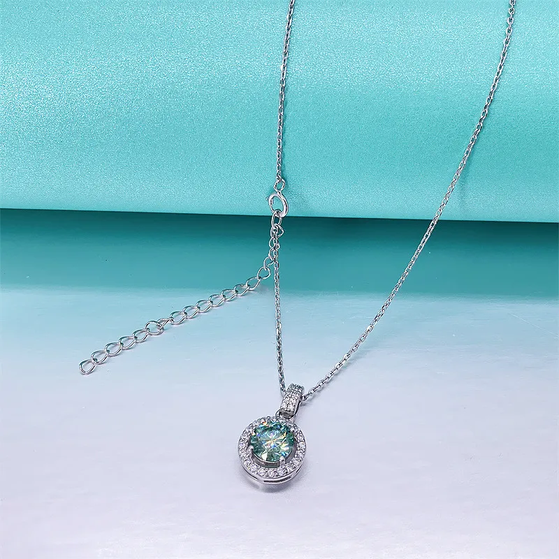 Collier en argent S925 avec pendentif en moissanite bleu vert pour femme, test de diamant réussi, super brillant, 1 carat, bijoux, cadeau d'anniversaire_voghion.com
