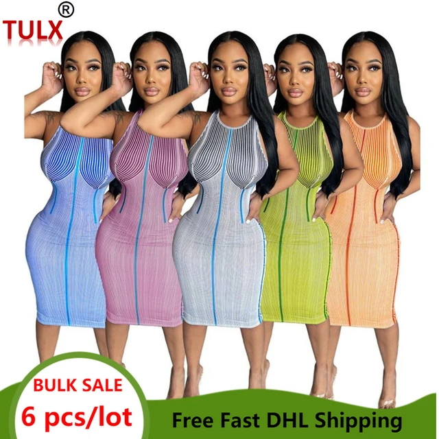 Wholesale 6pcs Bulk Clothes Striped Dress Summer Fashion 2022 Bodycon Slim  Package Hip Knee-length Camisole Sundress Women 7731 - Dresses - AliExpress