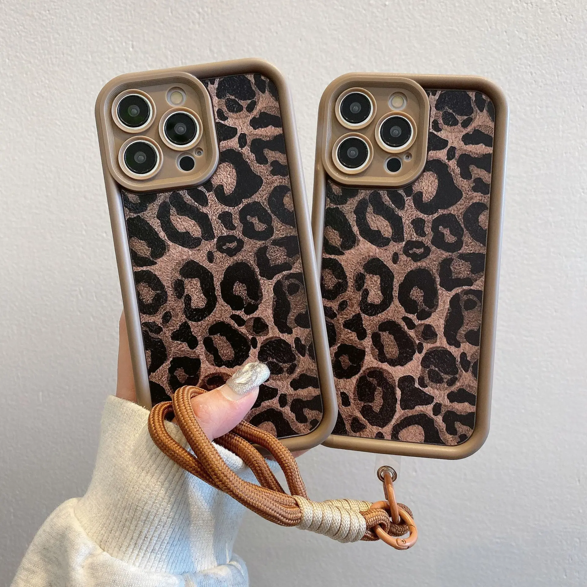 Leopard Print Lanyard Shockproof Silicone Soft Phone Case