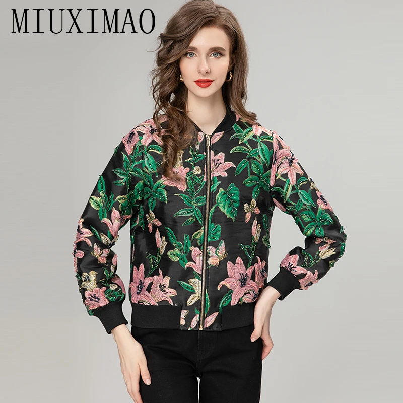 

Женская Офисная куртка MIUXIMAO, осенняя Повседневная Зеленая куртка с длинным рукавом и принтом в виде листьев и цветов со стразами для женщин, 2023