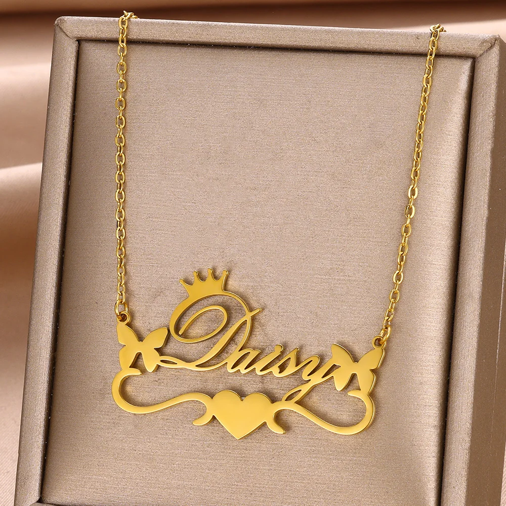 

Custom Butterfly Heart Name Necklace Jewelry Personalized Stainless Steel Gold Color Nameplate Pendant Necklace Women Girl Gifts