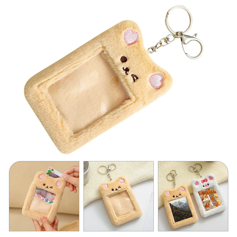 

Bear Card Holder Pendant Plush Clip Bag Wallet Transport Holders Bus Front Pocket Slim Purse Personalized Student Keychain Fob