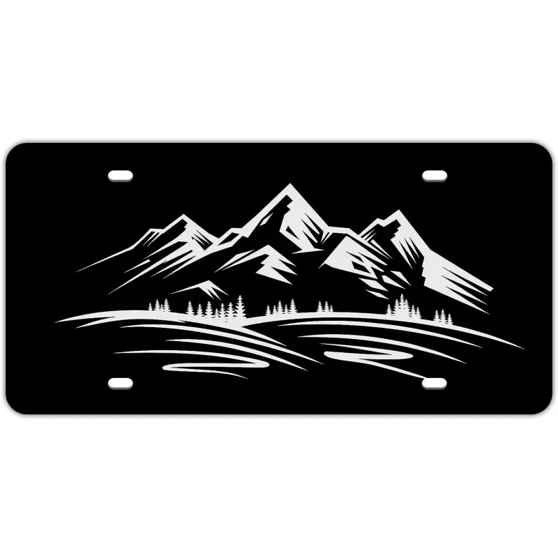 

License Plate Mountains Landscape Decorative Car Tag Front Plate Design License Plate Cover Vanity Tag Aluminum License Plate