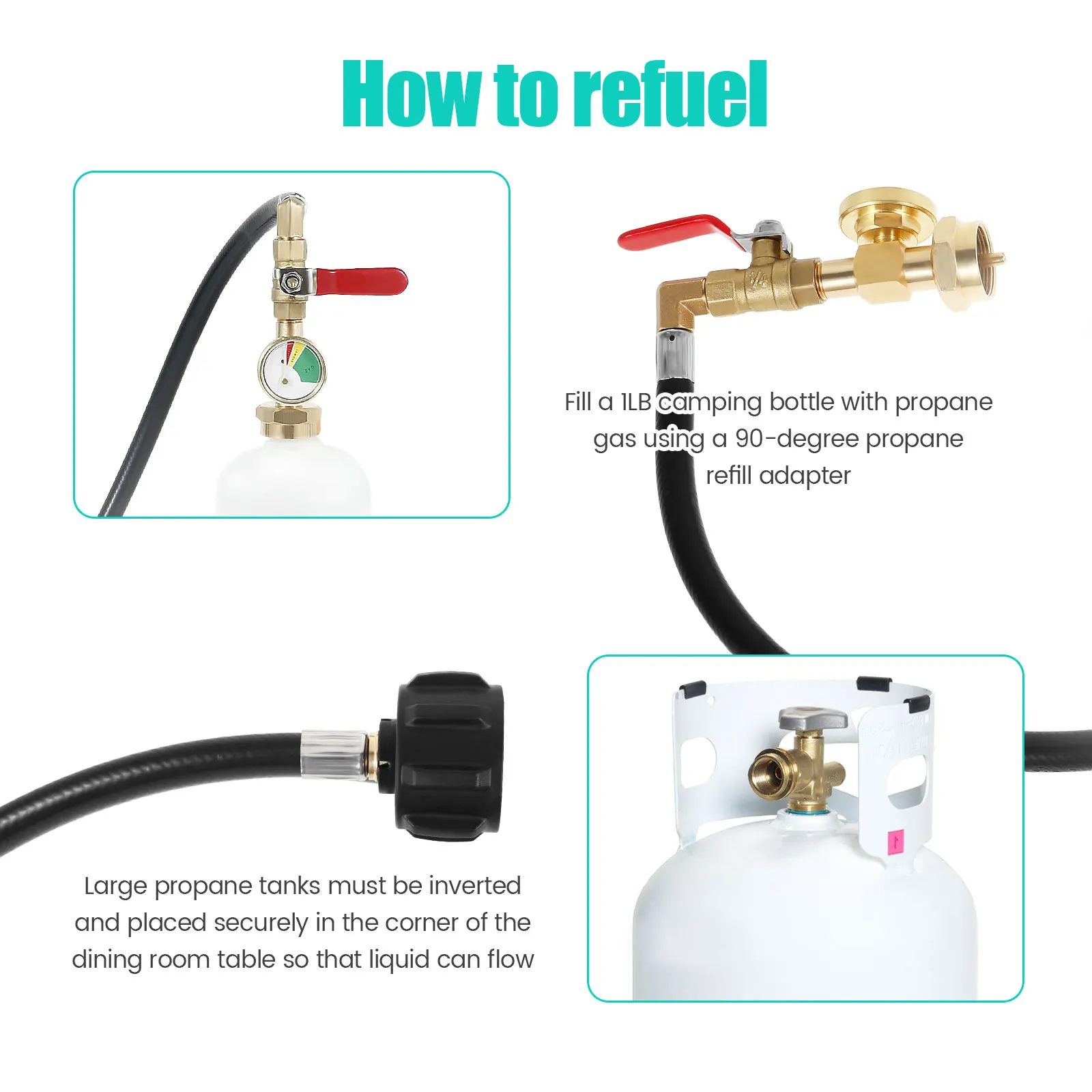 Tuyau Adaptateur Pour Propane, Convertisseur 1 Lb à 20 Lb Pour Barbecue De Table Camping 12 Pi Avec Raccord Male Evase Inverse 14 Po~p180050326