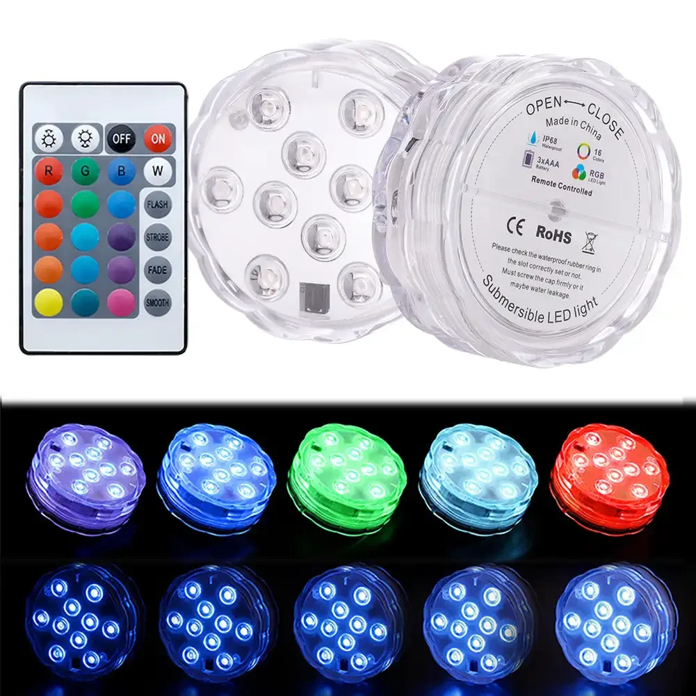 3/10leds RGB Led Submersible Light Underwater Night Lamp Battery Operated Garden Swimming Pool Light for Wedding Party Vase Bowl