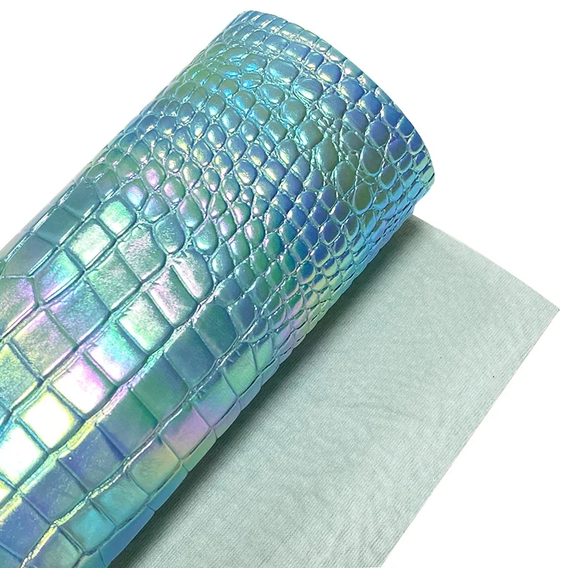 Description Picture 5 of itemRainbow Crocodile Embossed PU Vinyl Faux Leather Fabric For Making Shoe Bag earrings Hair Bow Synthetic leather 46x135cm Roll