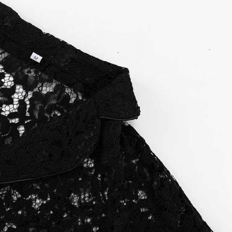 Lace Hollow Out Printed 2 Piece-Set Trousers Female See-Through Sexy See-Through Shirts And Fashion Women's Pants Outfits