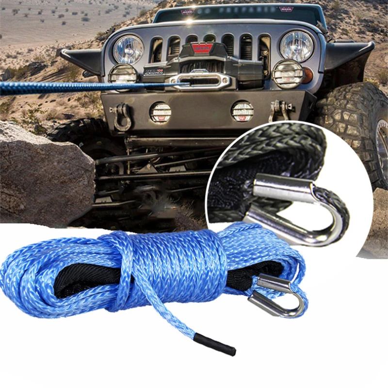 15m 6mm/7mm Towing Winch Cable Rope String Line Synthetic Fiber 5800lbs/7700lbs/9300lbs for Jeep