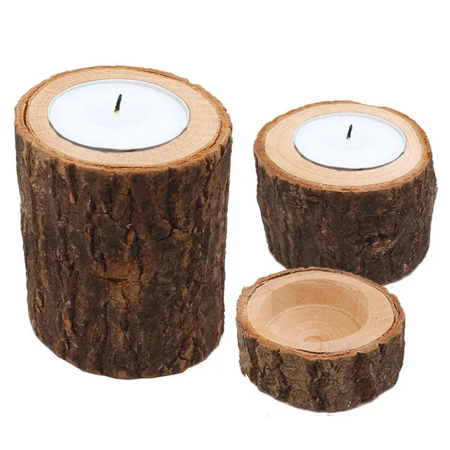 2 Portacandele Rotondi In Legno Naturale - Sottobicchieri Con Scanalatura - Decorazione Rustica Per Casa, Matrimonio, Natale (10x2cm) - 6