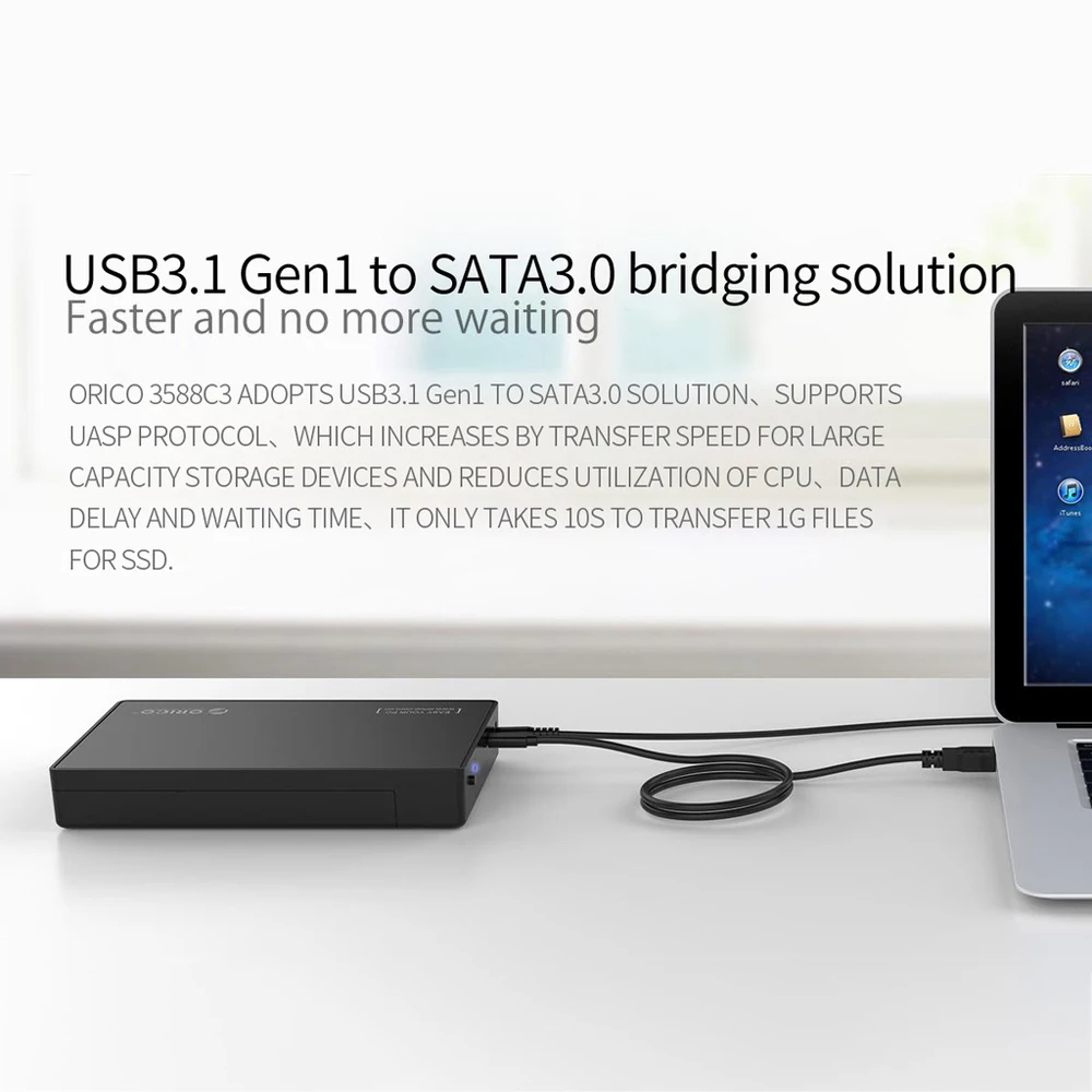 Orico-caixa de Disco Rígido Móvel Porta Serial tipo c Sata Ssd Mecânico Externo Estado Sólido Notebook e Desktop 2.5 in 3.5 in - Imagem 4