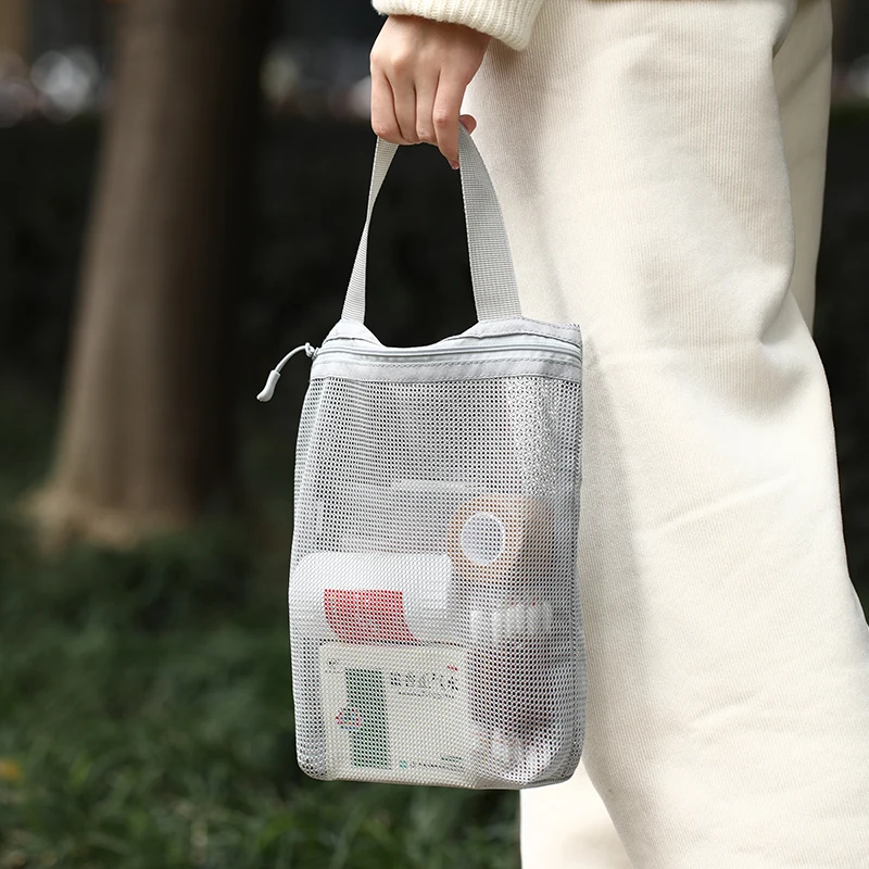 23x26cm Portable Toiletry Bag Handy Handle Large Capacity Mesh Toiletry Storage Bag Makeup Business Trips Travel