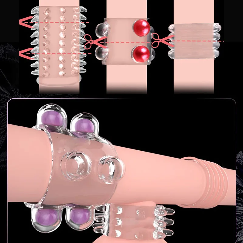 Male Sex Toys Reusable Penis Sleeve Dotted Beads Cock Ring Cover