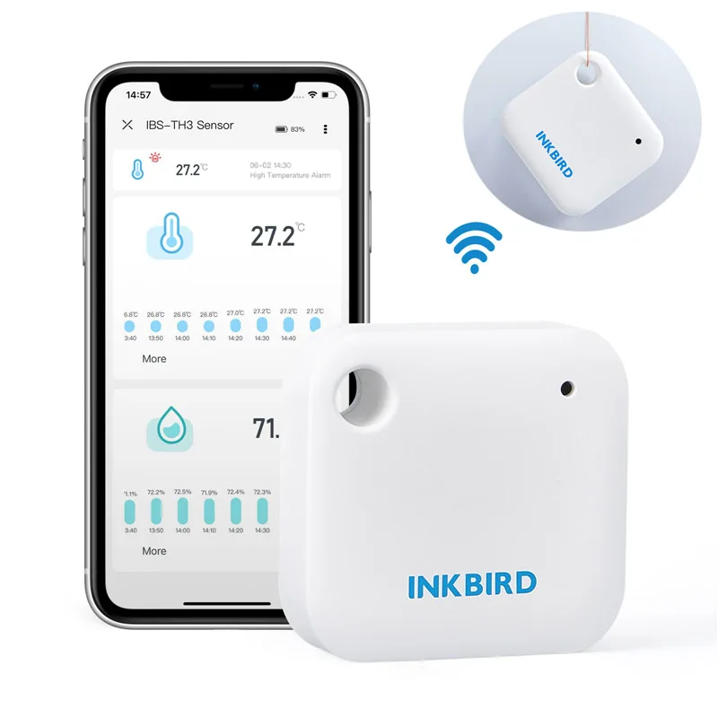 

INKBIRD Wi-Fi Temperature Humidity Sensor Indoor Thermometer and Hygrometer 2-in-1 Sensor with Temperature Alarms IBS-TH3