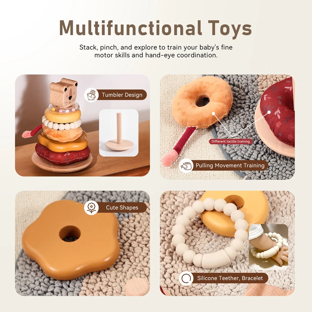 Montessori Stacking Wooden Tower Baby Stacking Puzzle Toys Safety and Environmental Protection Colored Children's Block Toys 3